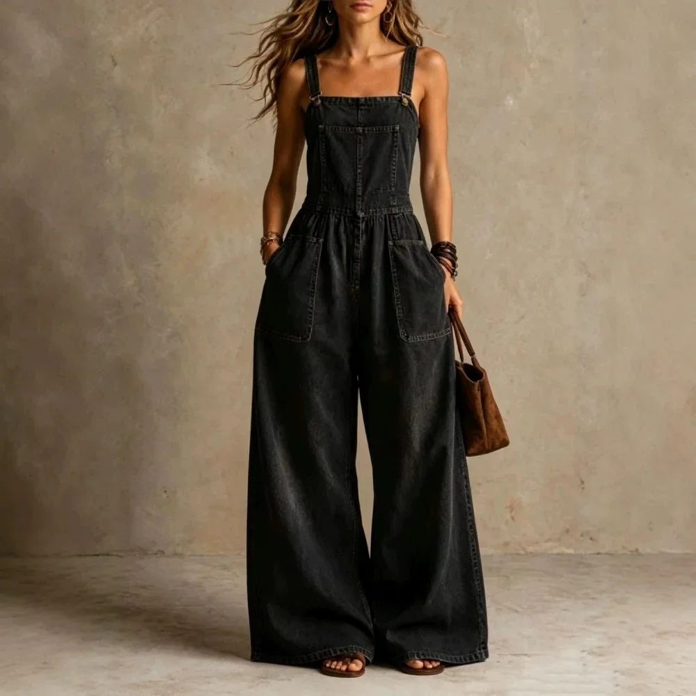 Sleeveless Square Neck Denim Overalls Big Pockets Loose Wide Leg Jumpsuit Soft Jean Outfit for Daily Commute Weekend Errands
Sleeveless Square Neck Denim Overalls Big Pockets Loose Wide Leg Jumpsuit Soft Jean Outfit for Daily Commute Weekend Errands