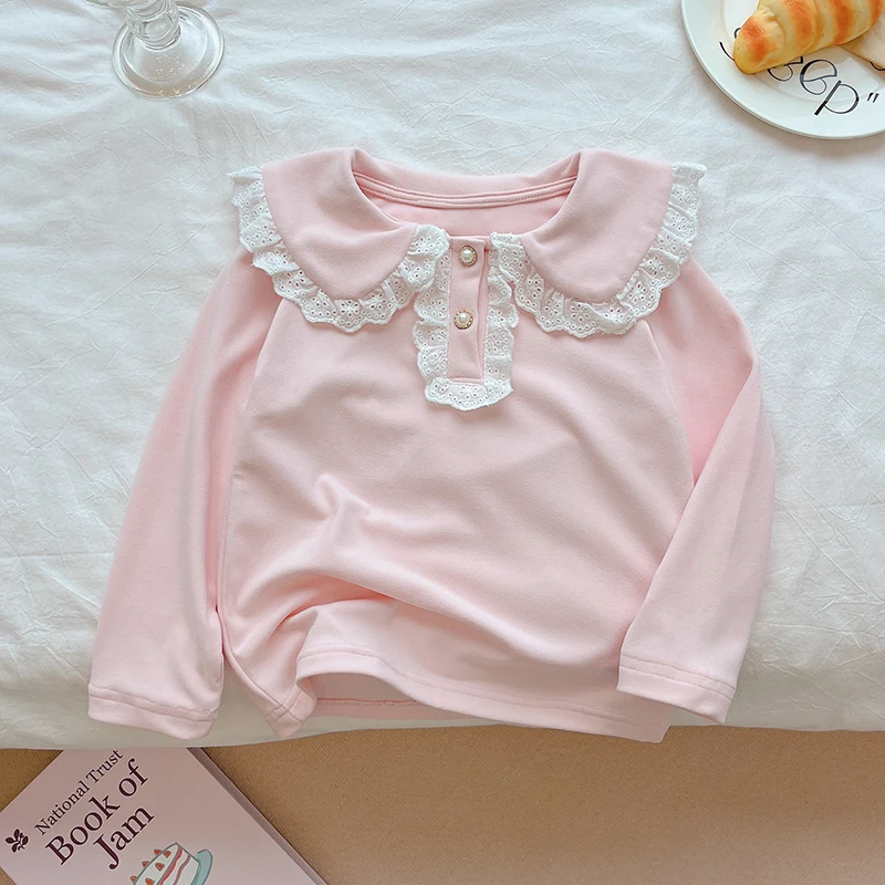 Autumn Girls' Long SleeveT-shirt Sweet Lace Doll Collar Flower Embroidered Top Korean Kids Casual Loose Thin Sweatshirt
Autumn Girls' Long SleeveT-shirt Sweet Lace Doll Collar Flower Embroidered Top Korean Kids Casual Loose Thin Sweatshirt