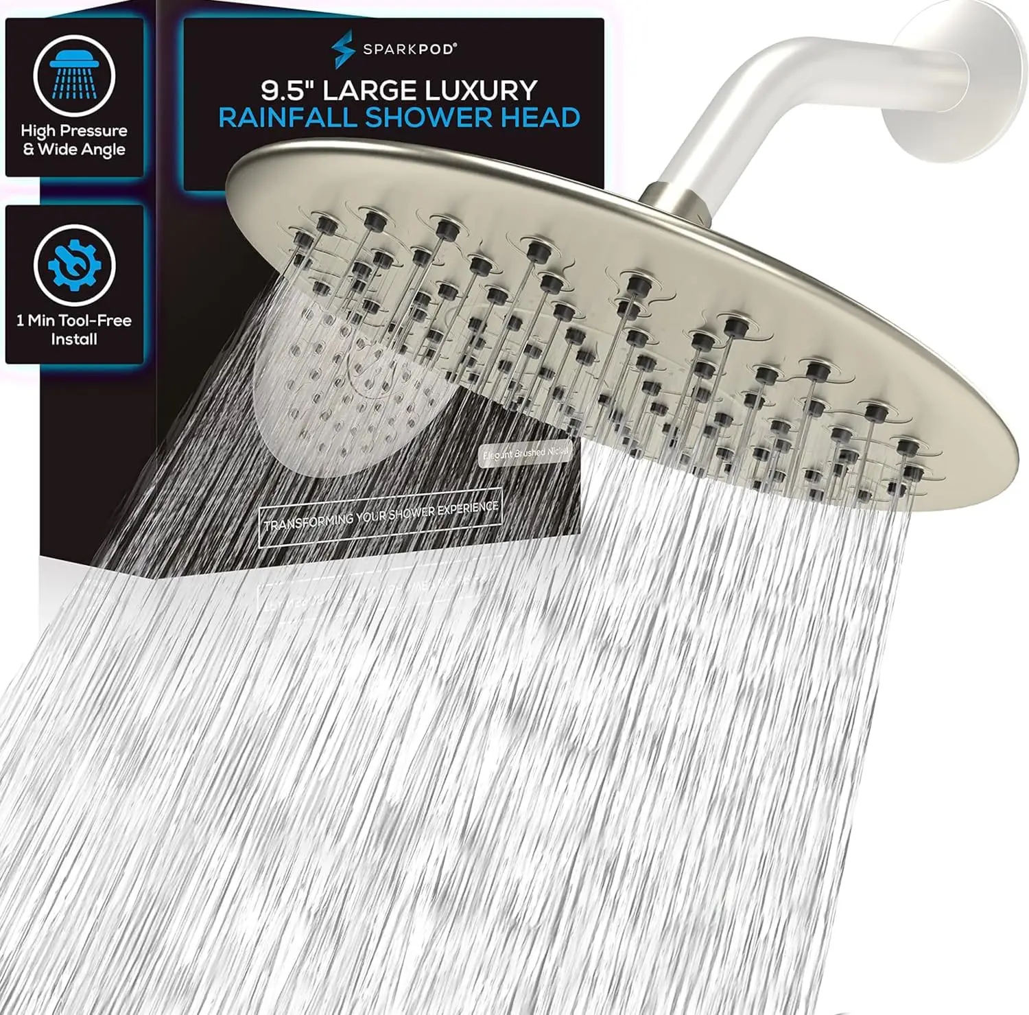 9.5 Inch Large Rain Shower Head - High Pressure Rainfall Showerhead, Anti-Clog Silicone Nozzles, Easy Install (Brushed Nickel)
9.5 Inch Large Rain Shower Head - High Pressure Rainfall Showerhead, Anti-Clog Silicone Nozzles, Easy Install (Brushed Nickel)