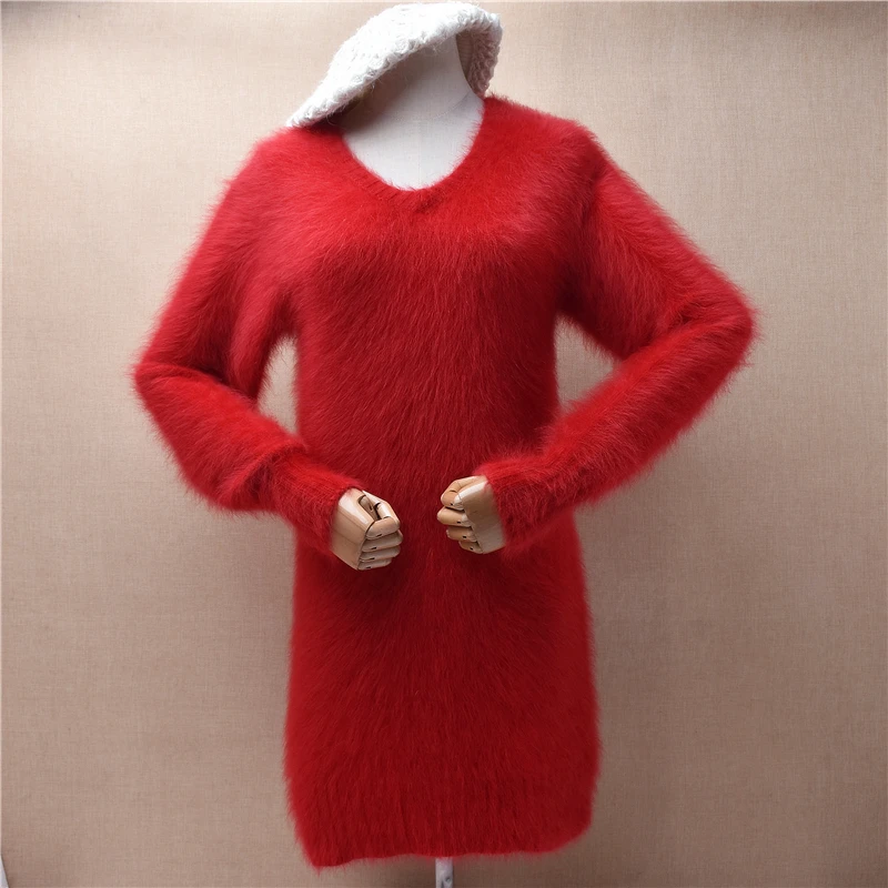 Women Mujer Autumn Winter Christmas Red Mink Cashmere Knitted V-Neck Long Sleeves Slim Blouses Pullover Long Sweater Dress Pull
Women Mujer Autumn Winter Christmas Red Mink Cashmere Knitted V-Neck Long Sleeves Slim Blouses Pullover Long Sweater Dress Pull
