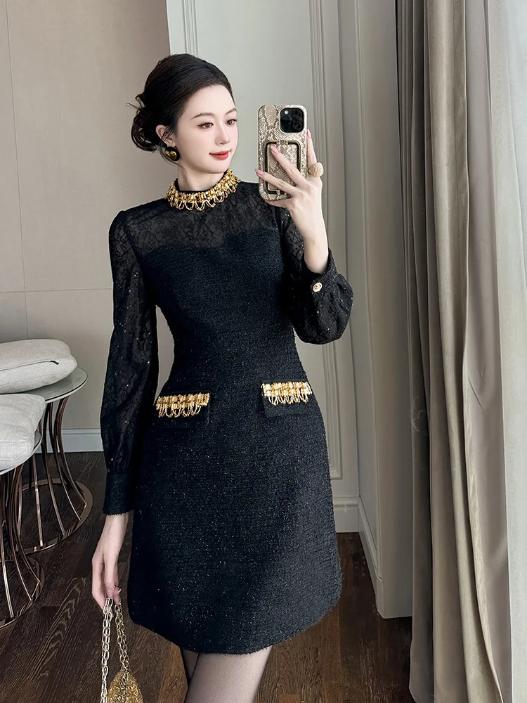 Spring New Women's French Heavy-Duty Design Waist-Cinching Long-Sleeved Black Woolen Dress
Spring New Women's French Heavy-Duty Design Waist-Cinching Long-Sleeved Black Woolen Dress