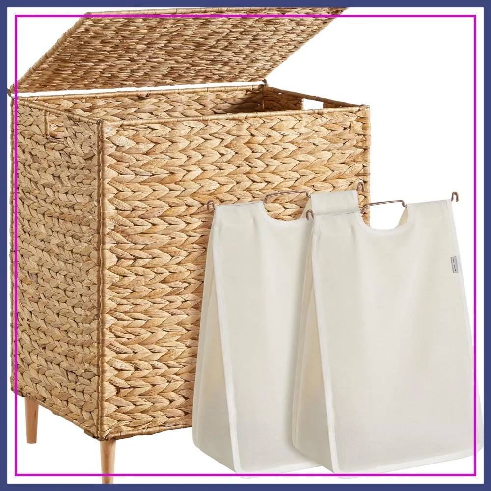 130L Handwoven Water Hyacinth Laundry Hamper 2 Sections with Lid, Removable Washable Liners, Handles, Natural
130L Handwoven Water Hyacinth Laundry Hamper 2 Sections with Lid, Removable Washable Liners, Handles, Natural