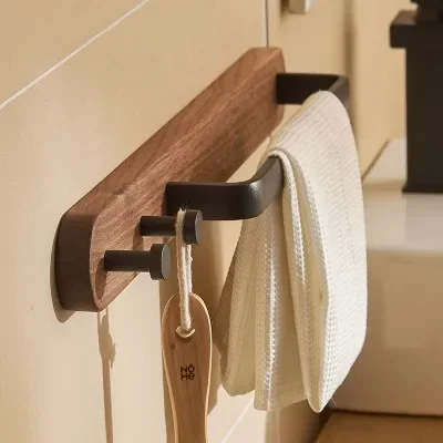 Walnut Wood Bathroom Towel Bar with Metal Rod, Wall Mounted Bath Towel Rack, Bathroom Hook Row
Walnut Wood Bathroom Towel Bar with Metal Rod, Wall Mounted Bath Towel Rack, Bathroom Hook Row