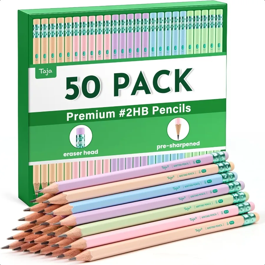 50 Pack 2 HB WoodCased Pencils PreSharpened with Top Erasers Bulk Pastel Pencils for School Classroom
50 Pack 2 HB WoodCased Pencils PreSharpened with Top Erasers Bulk Pastel Pencils for School Classroom