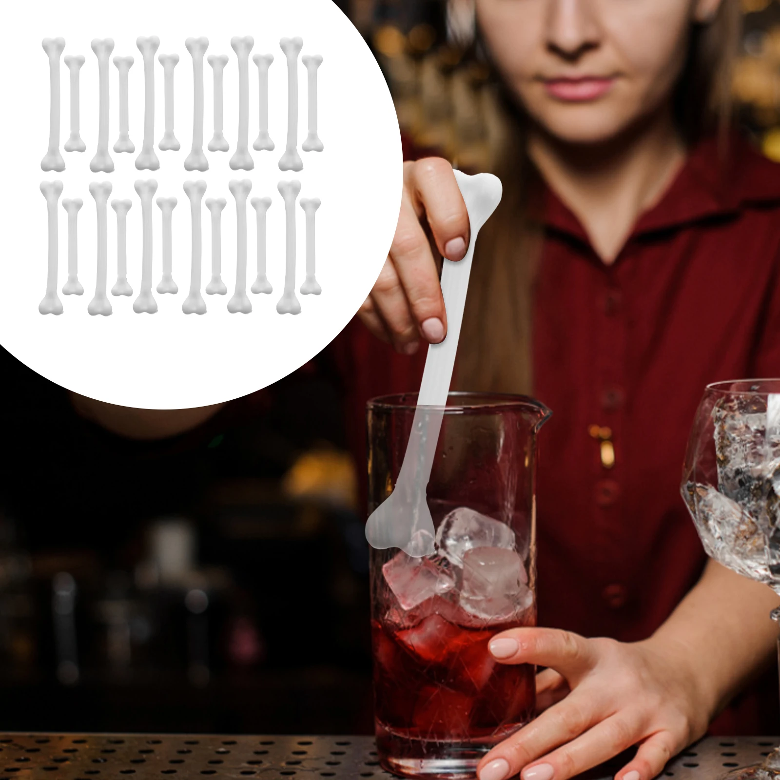 50pcs Bone Shaped Cocktail Stirring Rods Lightweight Plastic Home Bar Halloween Accessories Mixing Sticks
50pcs Bone Shaped Cocktail Stirring Rods Lightweight Plastic Home Bar Halloween Accessories Mixing Sticks