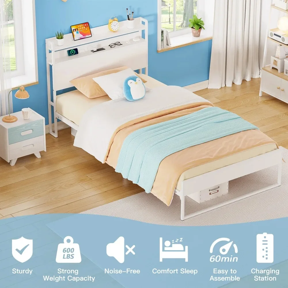 Modern Power Outlet Twin Metal Platform Bed Frame with 2-Tier Storage Charging Station Headboard for Kids Bedroom Furniture
Modern Power Outlet Twin Metal Platform Bed Frame with 2-Tier Storage Charging Station Headboard for Kids Bedroom Furniture