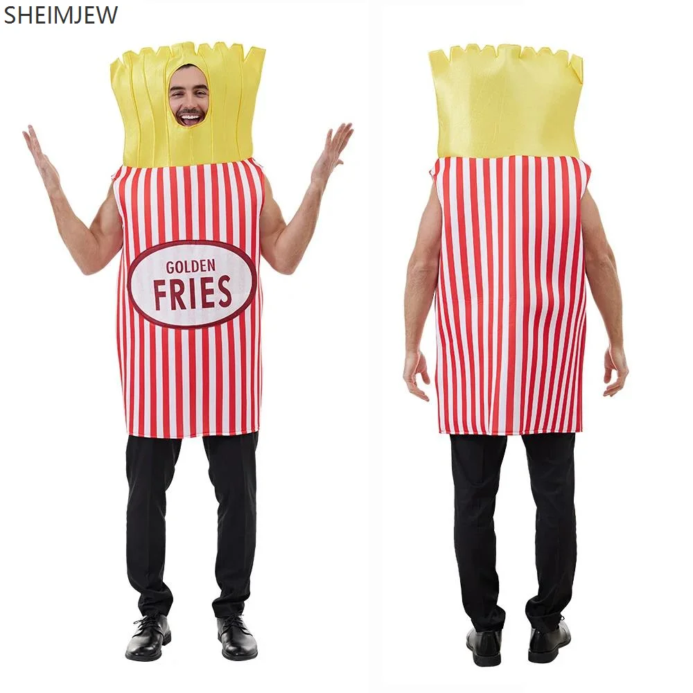 Fun Food Cosplay Golden French Fries Costume Men And Women Adult Hoodie Tunic Sponge Outfit Purim Halloween Party Bodysuit Set
Fun Food Cosplay Golden French Fries Costume Men And Women Adult Hoodie Tunic Sponge Outfit Purim Halloween Party Bodysuit Set
