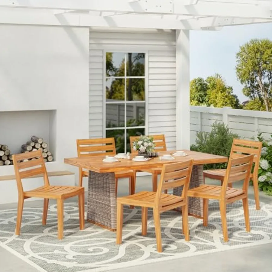 Bossie Acacia Wood Outdoor Dining Table Set for 6, 7 Piece Wicker Patio Dining Set, Wooden Patio Table and Armless Chairs, Weat
Bossie Acacia Wood Outdoor Dining Table Set for 6, 7 Piece Wicker Patio Dining Set, Wooden Patio Table and Armless Chairs, Weat