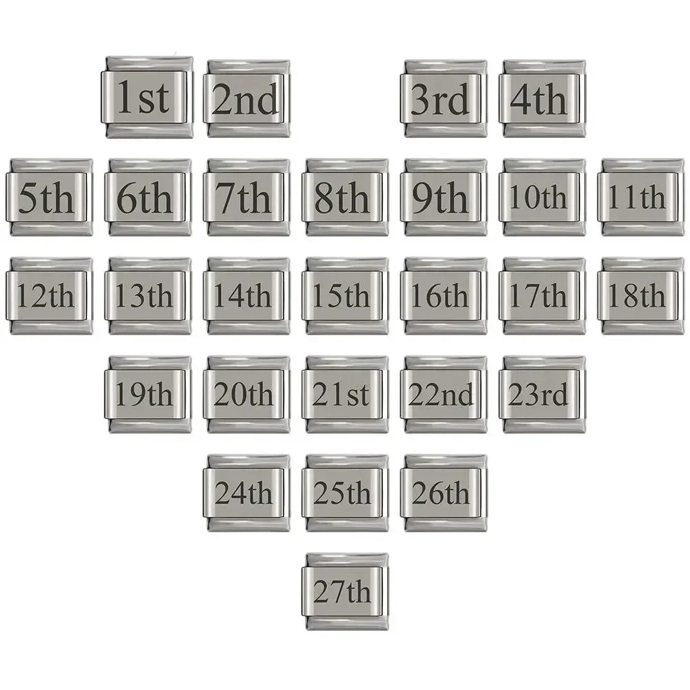 New Fashion 1st-31st Date Italian Charm Links Fit 9mm Bracelet Stainless Steel For Women Men Gifts Jewelry DIY Making Beads
New Fashion 1st-31st Date Italian Charm Links Fit 9mm Bracelet Stainless Steel For Women Men Gifts Jewelry DIY Making Beads