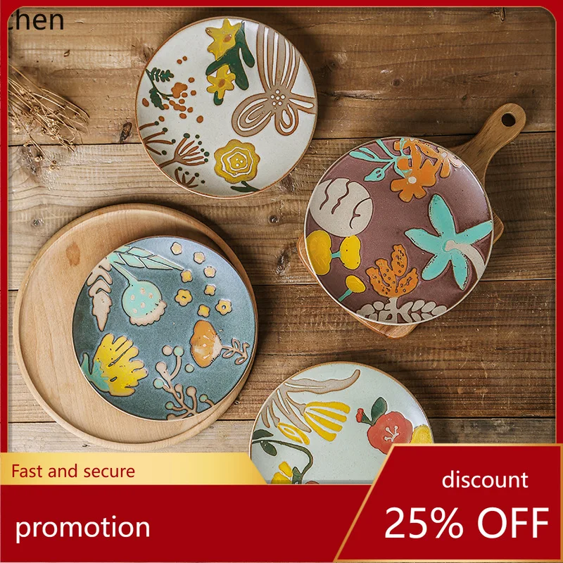 ZML hand-painted ceramic plate, vintage floral design, rustic ceramic tableware for home use
ZML hand-painted ceramic plate, vintage floral design, rustic ceramic tableware for home use
