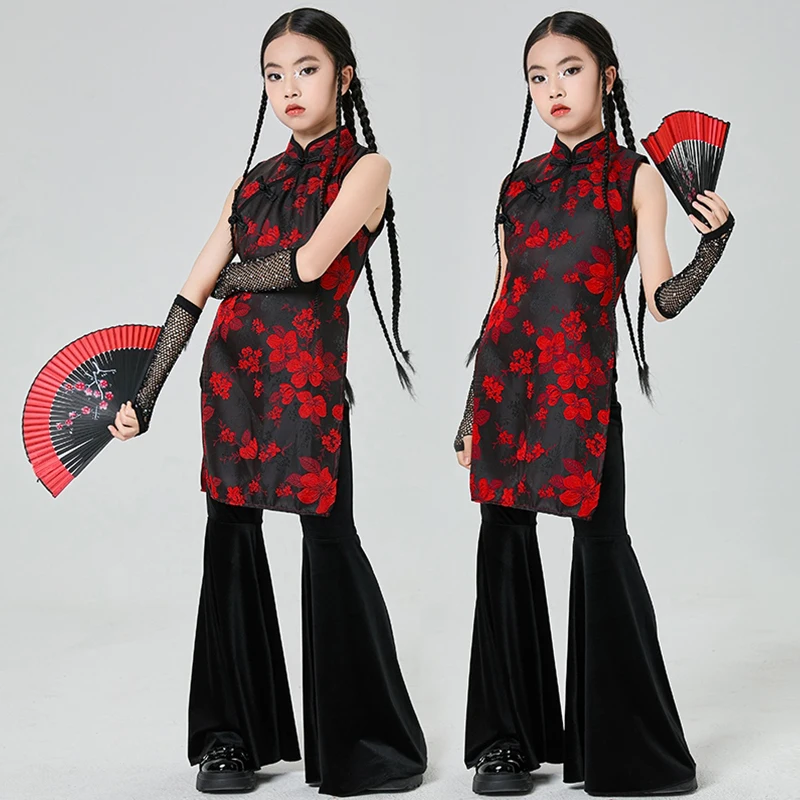 Chinese Style Jazz Dance Costume Girls Hip-Hop Performance Clothes Kids Red Dress Bell-bottoms Set Runway Show Outfit XH2780
Chinese Style Jazz Dance Costume Girls Hip-Hop Performance Clothes Kids Red Dress Bell-bottoms Set Runway Show Outfit XH2780