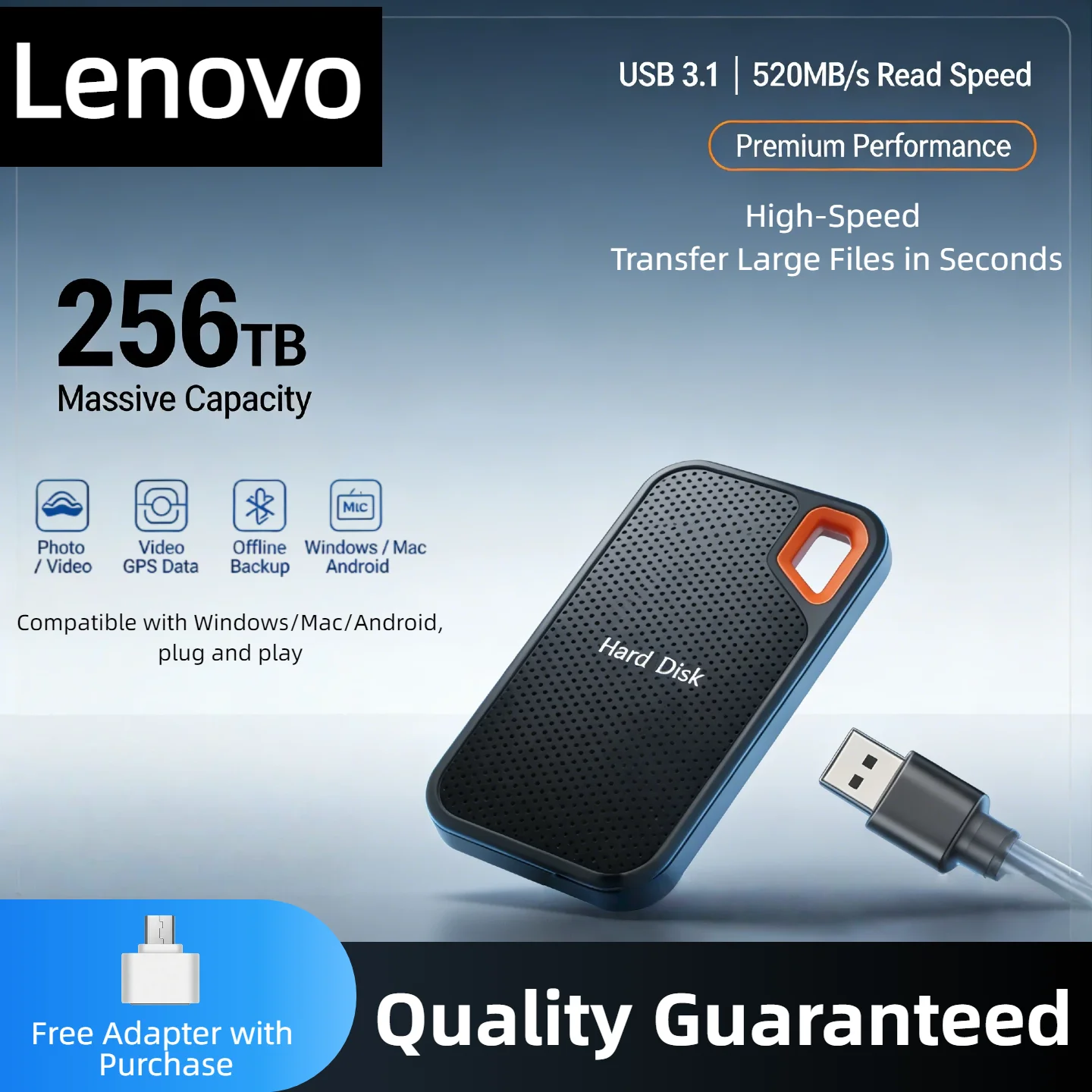 Портативный внешний жесткий диск Lenovo 8 ТБ, USB 3.1 Type-C, высокоскоростной накопитель для ноутбуков, консолей PS5, ПК и игровых систем
Портативный внешний жесткий диск Lenovo 8 ТБ, USB 3.1 Type-C, высокоскоростной накопитель для ноутбуков, консолей PS5, ПК и игровых систем