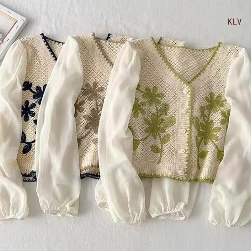 Spring Crochet Knit Cardigan for Women V-Neck Puff Long Sleeve Embroidery Floral for Jacket Retro Button Down Knitwear C
Spring Crochet Knit Cardigan for Women V-Neck Puff Long Sleeve Embroidery Floral for Jacket Retro Button Down Knitwear C