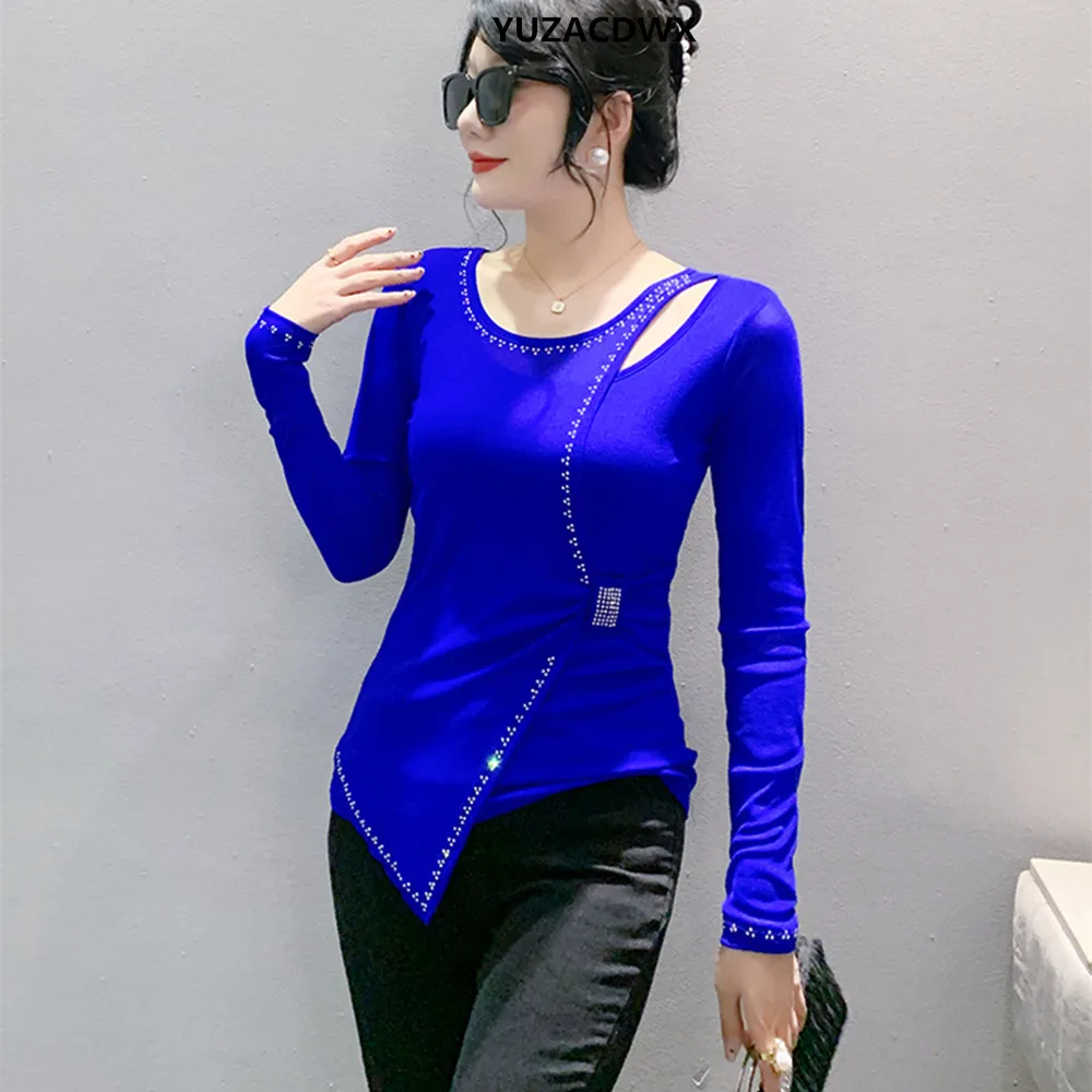 Autumn Women T Shirt Fashion Round Neck Slim Mesh Tops Long Sleeve Hollow hot Diamond Casual Tees 2025 New
Autumn Women T Shirt Fashion Round Neck Slim Mesh Tops Long Sleeve Hollow hot Diamond Casual Tees 2025 New