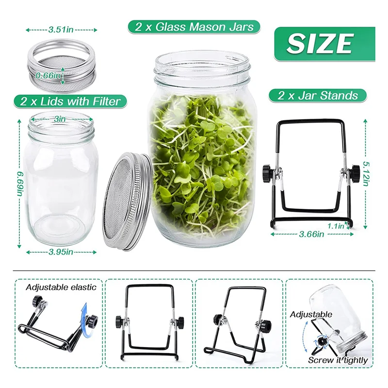ONCE Seed Sprouting Jar Kit with 2 Wide Mouth Jars Bean Sprouts Growing Kit Growing Jar with Mesh Screen Lids
ONCE Seed Sprouting Jar Kit with 2 Wide Mouth Jars Bean Sprouts Growing Kit Growing Jar with Mesh Screen Lids