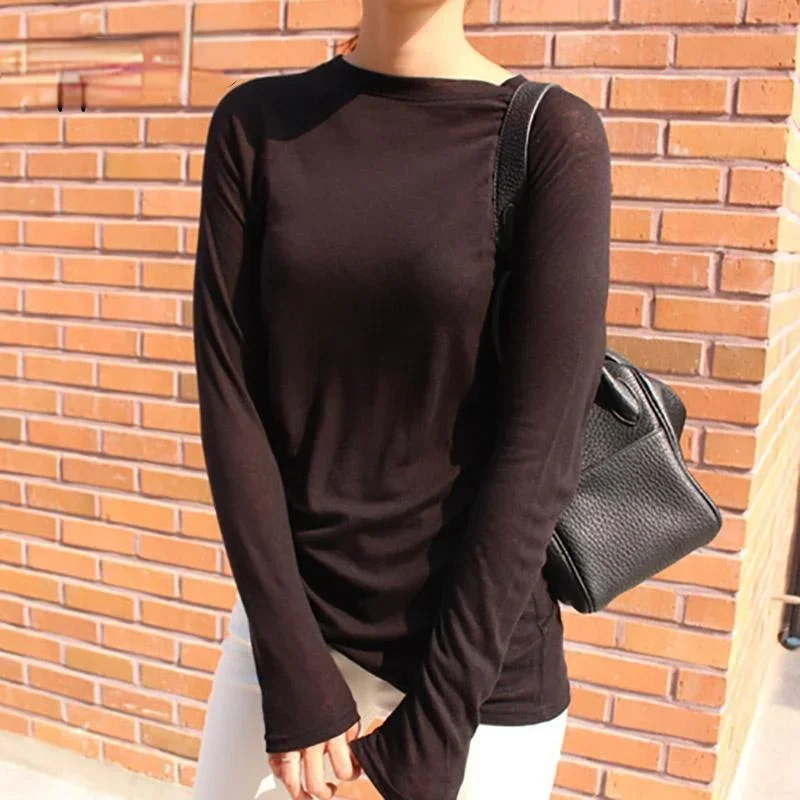 2024 New Summer Autumn Basic Tops Long Sleeve Loose Thin Sexy Blue T-shirt Women Fashion Solid Color Cotton Round Neck Femme Tee
2024 New Summer Autumn Basic Tops Long Sleeve Loose Thin Sexy Blue T-shirt Women Fashion Solid Color Cotton Round Neck Femme Tee