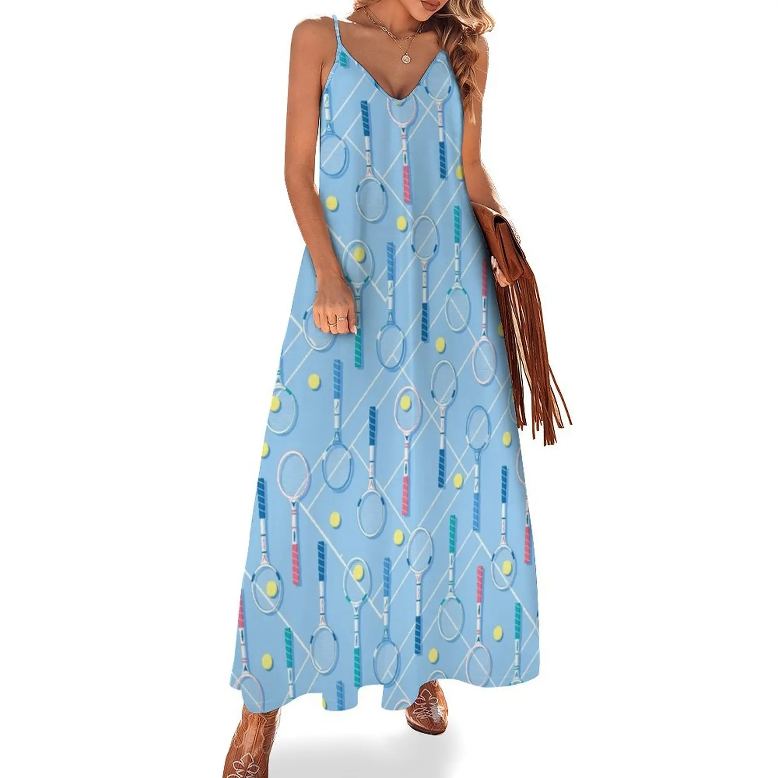 Retro Tennis Racquets Collection on Blue Court Sleeveless Long Dress summer dress korean women Summer dresses for women Dress
Retro Tennis Racquets Collection on Blue Court Sleeveless Long Dress summer dress korean women Summer dresses for women Dress