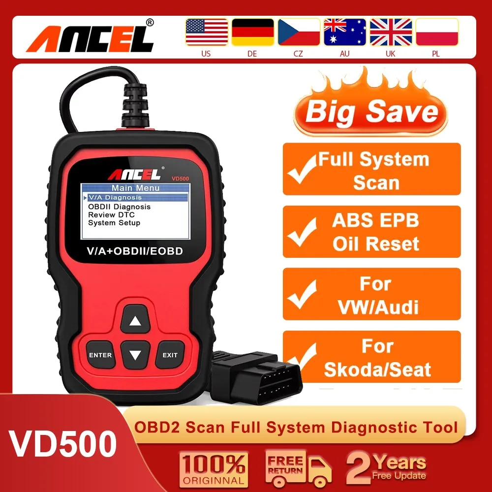 Automotive OBD2 Full System Scanner Diagnostics Tool Ancel VD500 withCode Readers Engine Check Oil Reset For VAG VW Audi Skoda
Automotive OBD2 Full System Scanner Diagnostics Tool Ancel VD500 withCode Readers Engine Check Oil Reset For VAG VW Audi Skoda
