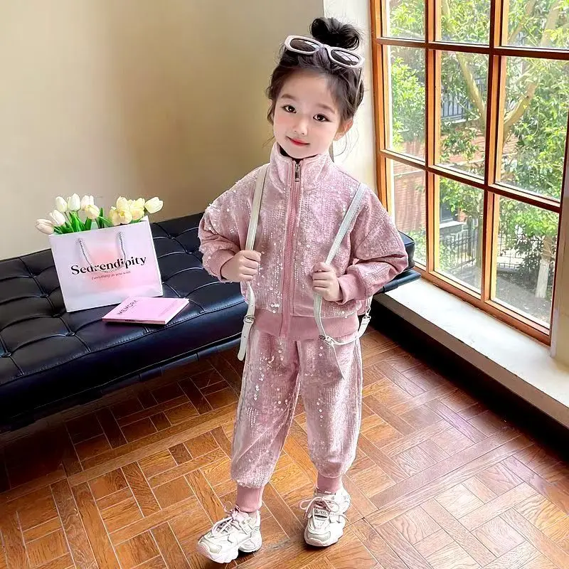 Girls' Fashion sequin set Spring and Autumn baby sportswear set Children's casual jacket pants two-piece set
Girls' Fashion sequin set Spring and Autumn baby sportswear set Children's casual jacket pants two-piece set