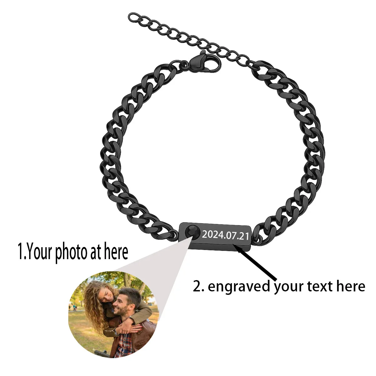 DOREMI Anti-Tarnish Personalized Photo Projection Bracelet Custom Engraved Name Cuban Chain Couples Memorial Gift Bracelet
DOREMI Anti-Tarnish Personalized Photo Projection Bracelet Custom Engraved Name Cuban Chain Couples Memorial Gift Bracelet