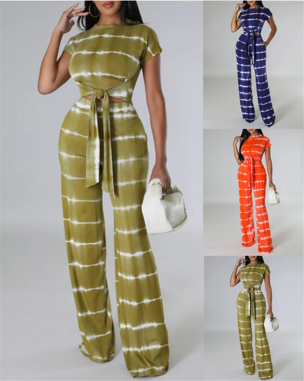 Sexy Hollow Tie Dyed Striped Print Jumpsuit Summer Women Fashion O-Neck Short Sleeve Belt Work Suit Elegant Office Attire
Sexy Hollow Tie Dyed Striped Print Jumpsuit Summer Women Fashion O-Neck Short Sleeve Belt Work Suit Elegant Office Attire