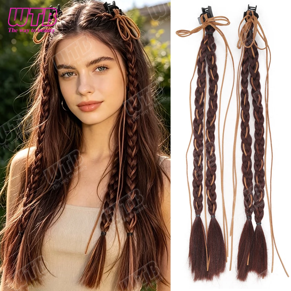 WTB 2Pcs Braided Ponytail Wig Synthetic Wig with Bow and Clip Style Suitable for Girls' Activities Holidays and Everyday Wear
WTB 2Pcs Braided Ponytail Wig Synthetic Wig with Bow and Clip Style Suitable for Girls' Activities Holidays and Everyday Wear
