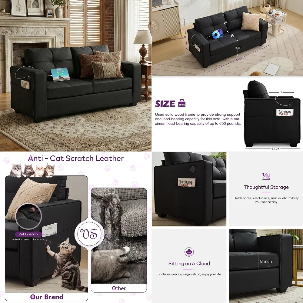 65 Faux Leather Loveseat for Living Room, Comfy MidCentury Modern Tufted Black Loveseat w USB Charging Ports and Wide Arms, 2 S
65 Faux Leather Loveseat for Living Room, Comfy MidCentury Modern Tufted Black Loveseat w USB Charging Ports and Wide Arms, 2 S