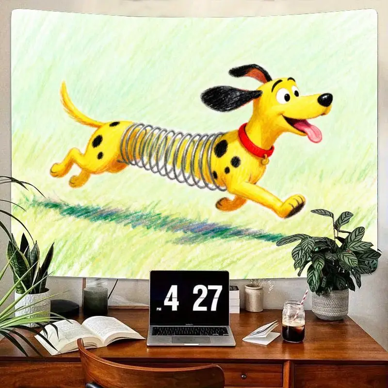 1 шт., «История игрушек», обтягивающая собака, желтый мультяшный забавный гобелен, современный полиэстер, настенное искусство, детская комната, спальня, гостиная, декор, подарок для Mo 
1 шт., «История игрушек», обтягивающая собака, желтый мультяшный забавный гобелен, современный полиэстер, настенное искусство, детская комната, спальня, гостиная, декор, подарок для Mo