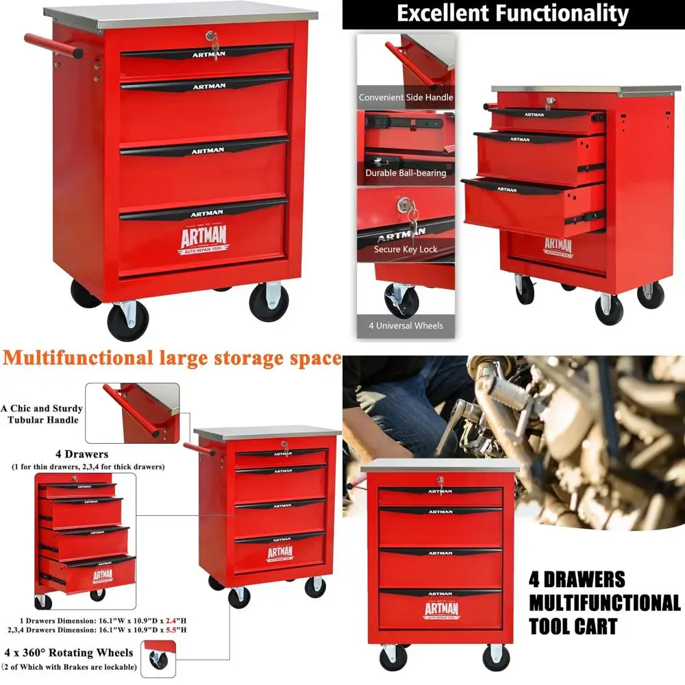 4 Drawers Rolling Tool Box on Wheels, Multifunctional Tool Cart, Drawers Rolling Trolley Organizer Tool Storage Chest for Garage
4 Drawers Rolling Tool Box on Wheels, Multifunctional Tool Cart, Drawers Rolling Trolley Organizer Tool Storage Chest for Garage