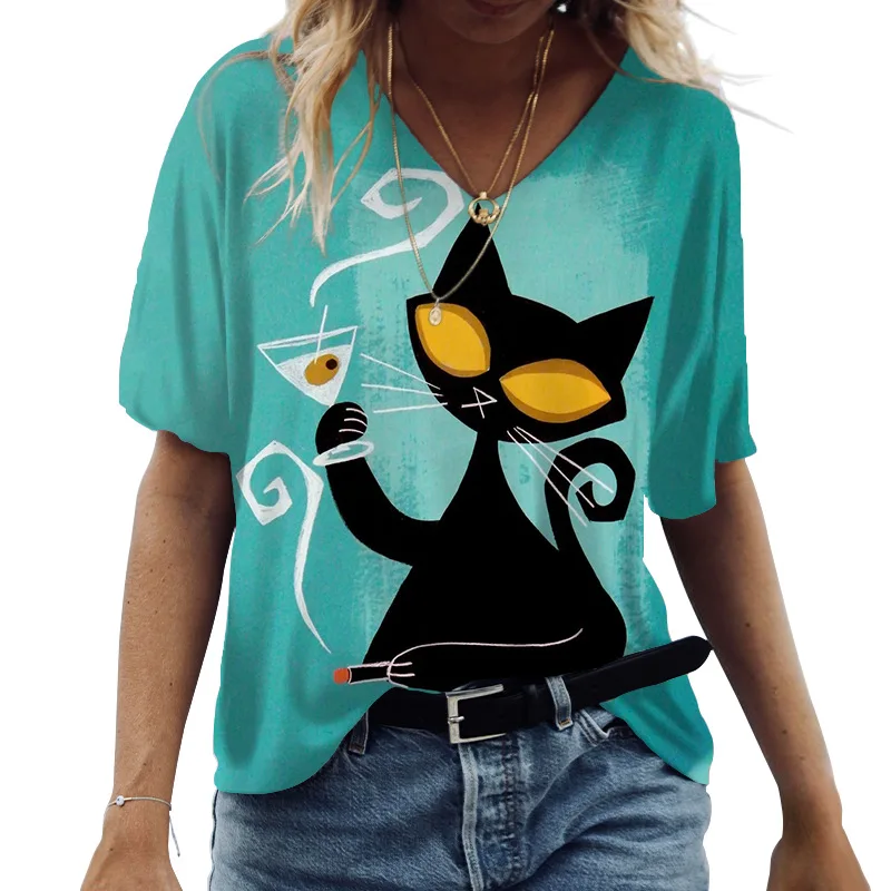 Fashion 3D Print V-Neck Women's T-shirts Cute Cats Graphics Short Sleeve Summer Kawaii Casual Tee Shirts Funny Female Clothes
Fashion 3D Print V-Neck Women's T-shirts Cute Cats Graphics Short Sleeve Summer Kawaii Casual Tee Shirts Funny Female Clothes