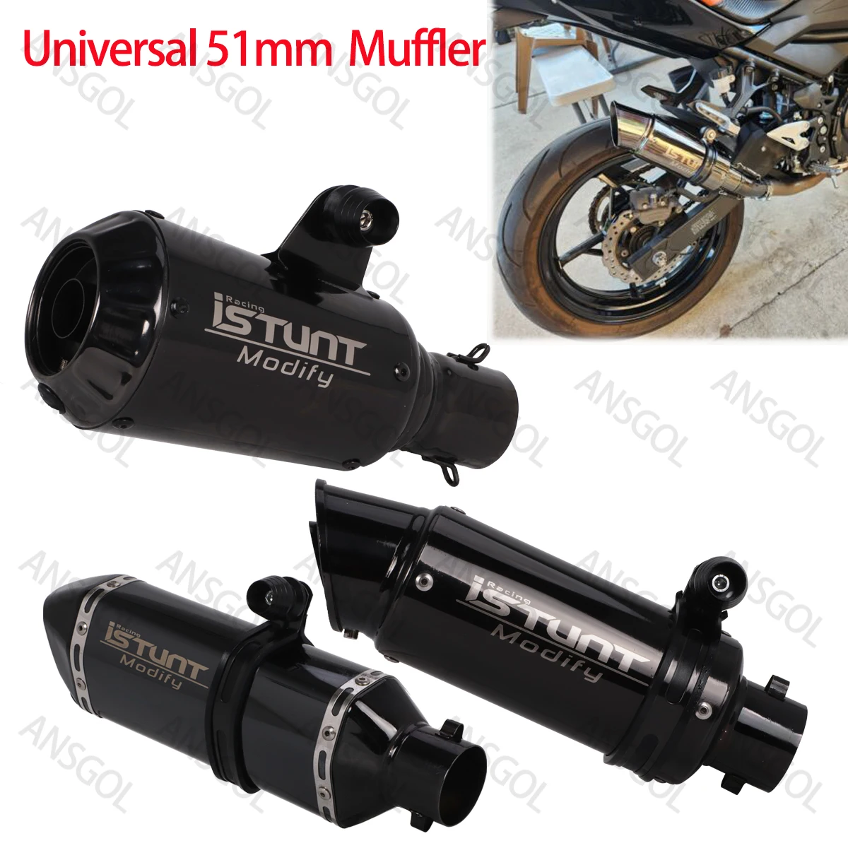 51mm Universal Motorcycle Exhaust Muffler Slip on for Ninja 500 RC390 CF675SR-R 450SR Z1000SX MT09 Glossy Black
51mm Universal Motorcycle Exhaust Muffler Slip on for Ninja 500 RC390 CF675SR-R 450SR Z1000SX MT09 Glossy Black