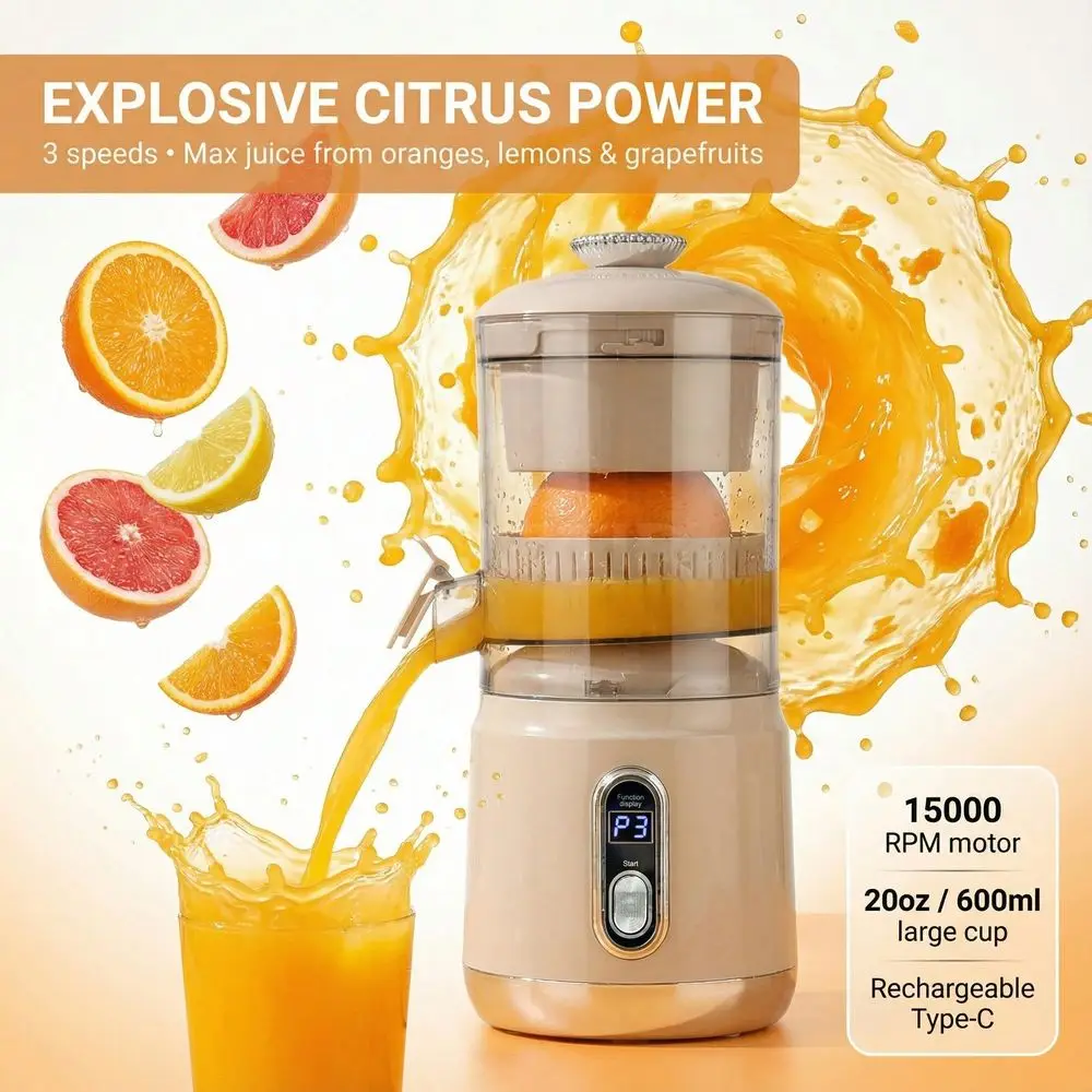 Portable Citrus Juicer Cup, OneTouch Rechargeable Orange Lemon Juice Maker, Compact Fresh Juice Smoothie Blender For Fruit Vegg
Portable Citrus Juicer Cup, OneTouch Rechargeable Orange Lemon Juice Maker, Compact Fresh Juice Smoothie Blender For Fruit Vegg