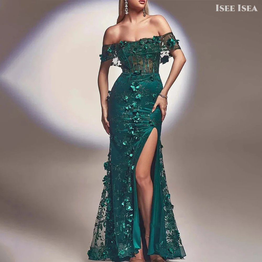 Shining Evening Dresses Satin Lace 3D Flower Off The Shoulder High Split Sexy Back Elegant Birthday Dress for Women Customized
Shining Evening Dresses Satin Lace 3D Flower Off The Shoulder High Split Sexy Back Elegant Birthday Dress for Women Customized