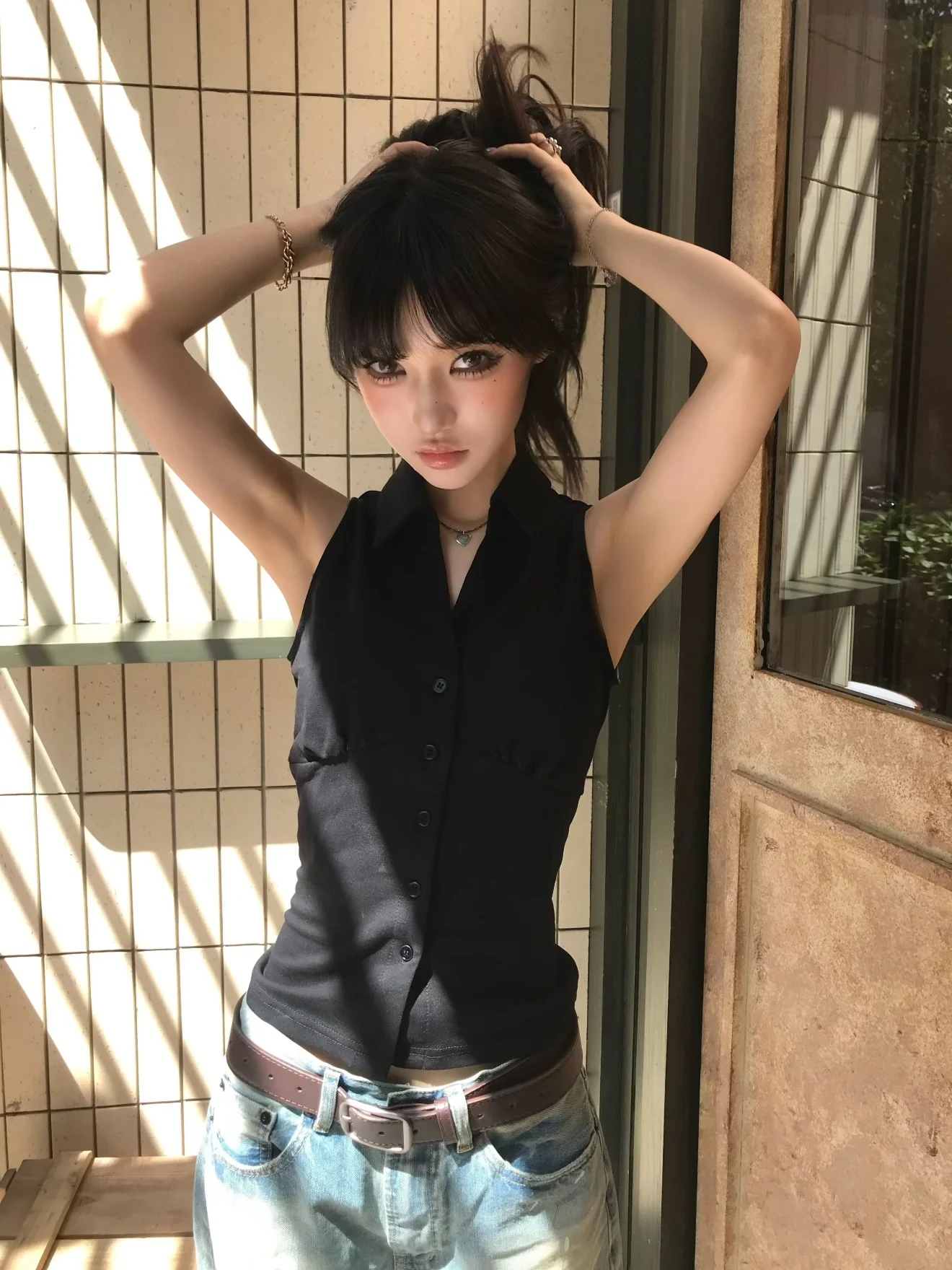 TheLike Original Summer New Faionable High nce Flip Collar Waist Cinch Svel Top Bla Vest Women's Faion
TheLike Original Summer New Faionable High nce Flip Collar Waist Cinch Svel Top Bla Vest Women's Faion