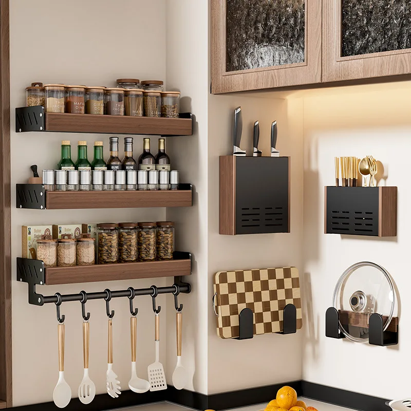 Walnut Wall Mount Kitchen Spice Organizer No-Punch Knife Rack, Cutlery Rack, Hooks, Cutting Board Rack, Kitchen Shelf Set
Walnut Wall Mount Kitchen Spice Organizer No-Punch Knife Rack, Cutlery Rack, Hooks, Cutting Board Rack, Kitchen Shelf Set