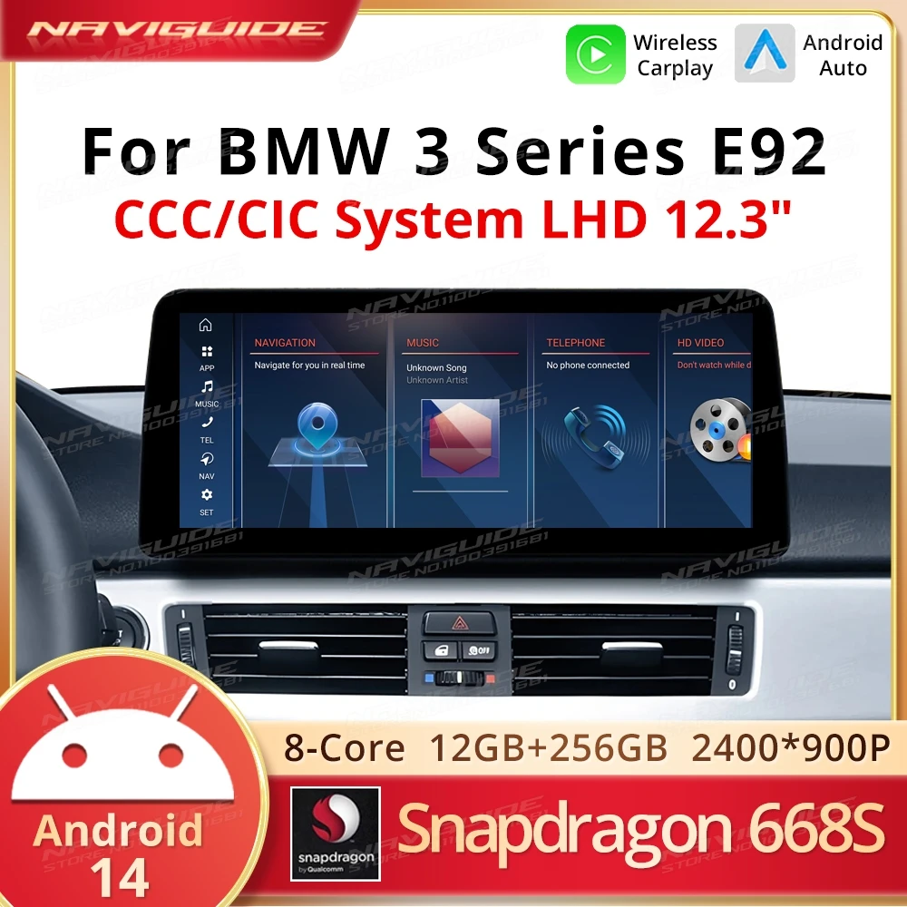 NAVIGUIDE 12,3 дюйма Android14 для BMW 3 серии E92 CCC/CIC LHD 2006-2010, беспроводной CarPlay, автомобильный мультимедийный плеер, головное устройство с GPS
NAVIGUIDE 12,3 дюйма Android14 для BMW 3 серии E92 CCC/CIC LHD 2006-2010, беспроводной CarPlay, автомобильный мультимедийный плеер, головное устройство с GPS