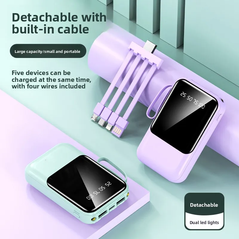 Power Bank емкостью 20000 мАч со встроенным кабелем, большая емкость, компактный и портативный, мобильный источник питания, подходит для большинства электроники
Power Bank емкостью 20000 мАч со встроенным кабелем, большая емкость, компактный и портативный, мобильный источник питания, подходит для большинства электроники