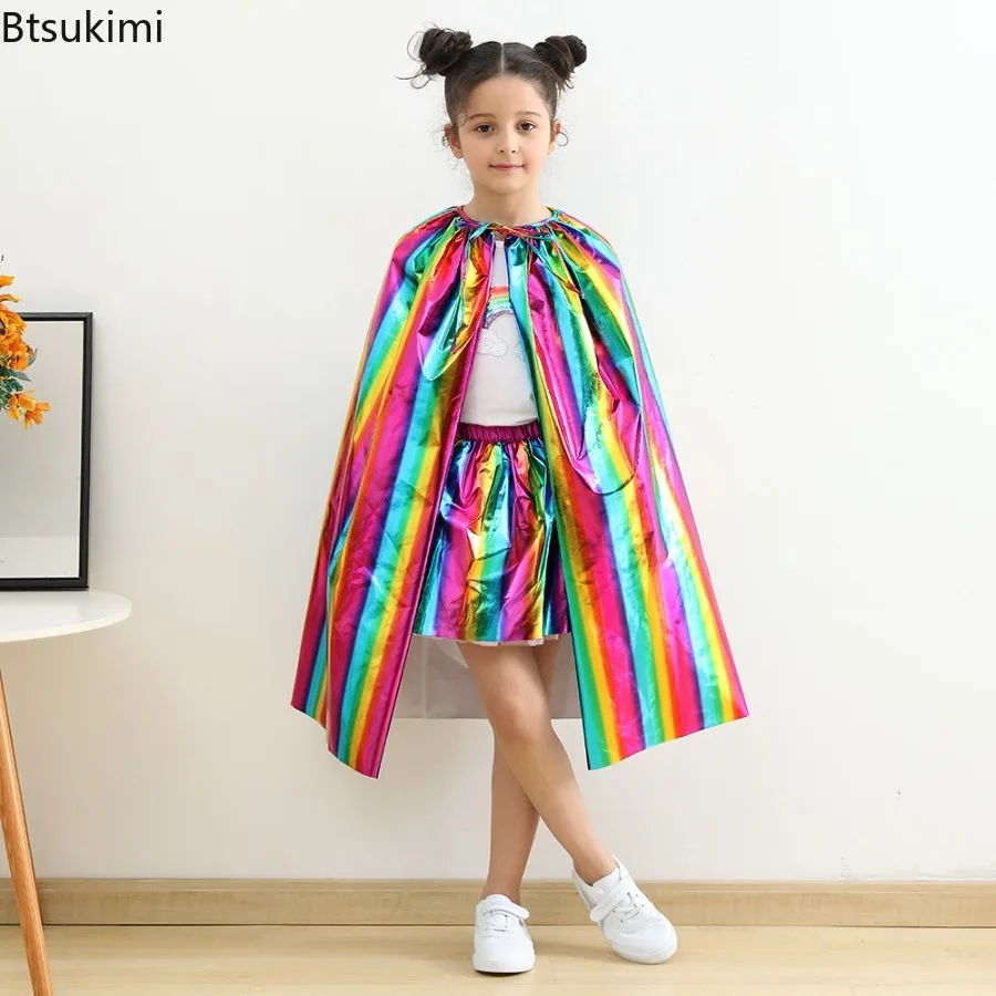 Rainbow Children's Cloak Halloween Cape Shiny Glossy Kids King Prince Robe Cloak Costume Children Birthday Party Cosplay Cloak 
Rainbow Children's Cloak Halloween Cape Shiny Glossy Kids King Prince Robe Cloak Costume Children Birthday Party Cosplay Cloak