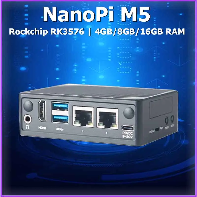 NanoPi M5 Open-sourced Single Board Computer Rockchip RK3576 SoC Dual Gbps Ethernet Port Supports UFS Modules M.2 SDIO WiFi
NanoPi M5 Open-sourced Single Board Computer Rockchip RK3576 SoC Dual Gbps Ethernet Port Supports UFS Modules M.2 SDIO WiFi