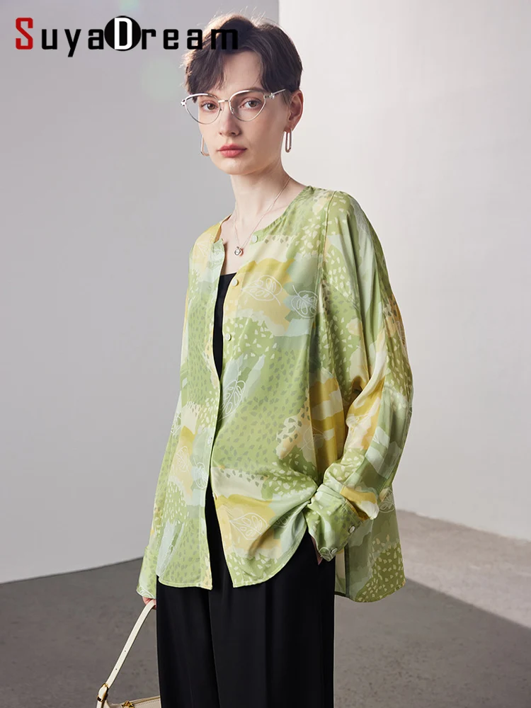SuyaDream Women Printed Bloused, 100%Silk Crepe De Chine, Round Collar Loose Shirts, 2024 Spring Fall Casual Top, Green
SuyaDream Women Printed Bloused, 100%Silk Crepe De Chine, Round Collar Loose Shirts, 2024 Spring Fall Casual Top, Green