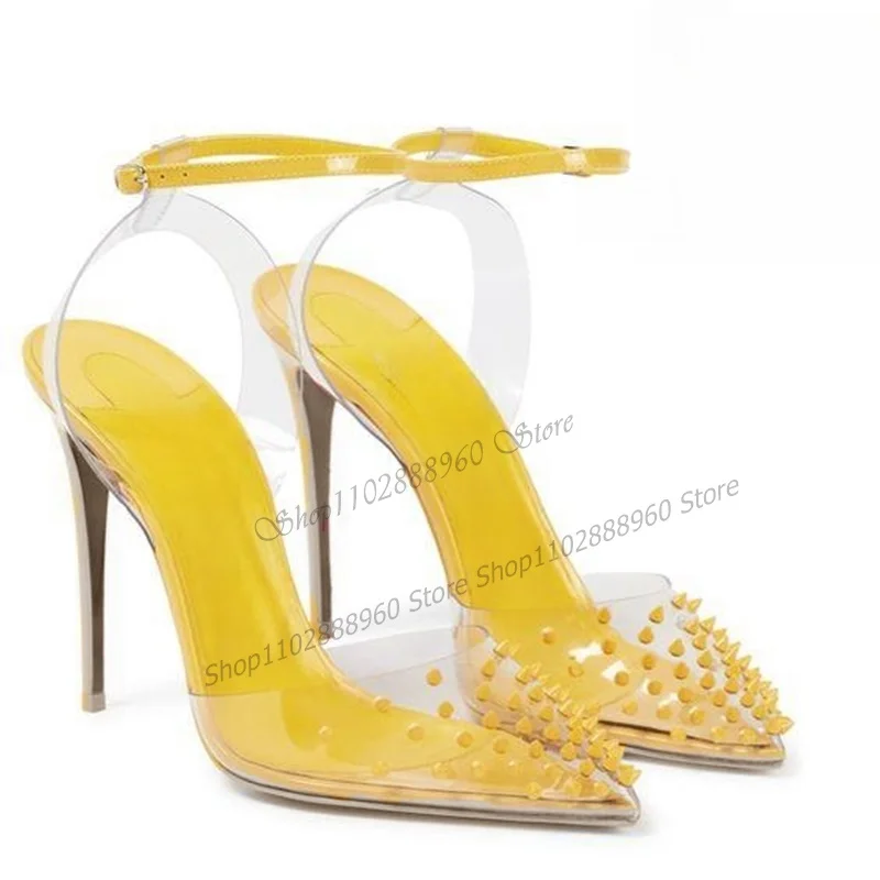 Yellow PVC Candy-Colored Rivet Decor Sandals Thin High Heel Women Shoes Ankle Buckle Strap Pointed Toe 2023 Zapatos Para Mujere
Yellow PVC Candy-Colored Rivet Decor Sandals Thin High Heel Women Shoes Ankle Buckle Strap Pointed Toe 2023 Zapatos Para Mujere