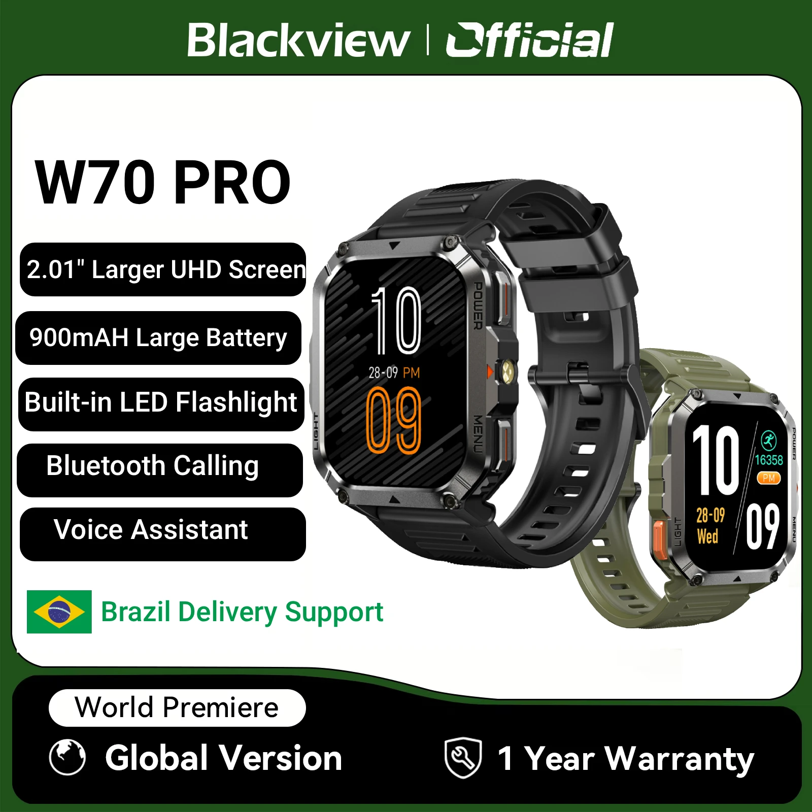 Blackview W70 Pro Sports Fitness Smart Watch 2.01 Screen Bluetooth Talking Watch LED Flashlight Outdoor Smart Watch With Compass
Blackview W70 Pro Sports Fitness Smart Watch 2.01 Screen Bluetooth Talking Watch LED Flashlight Outdoor Smart Watch With Compass