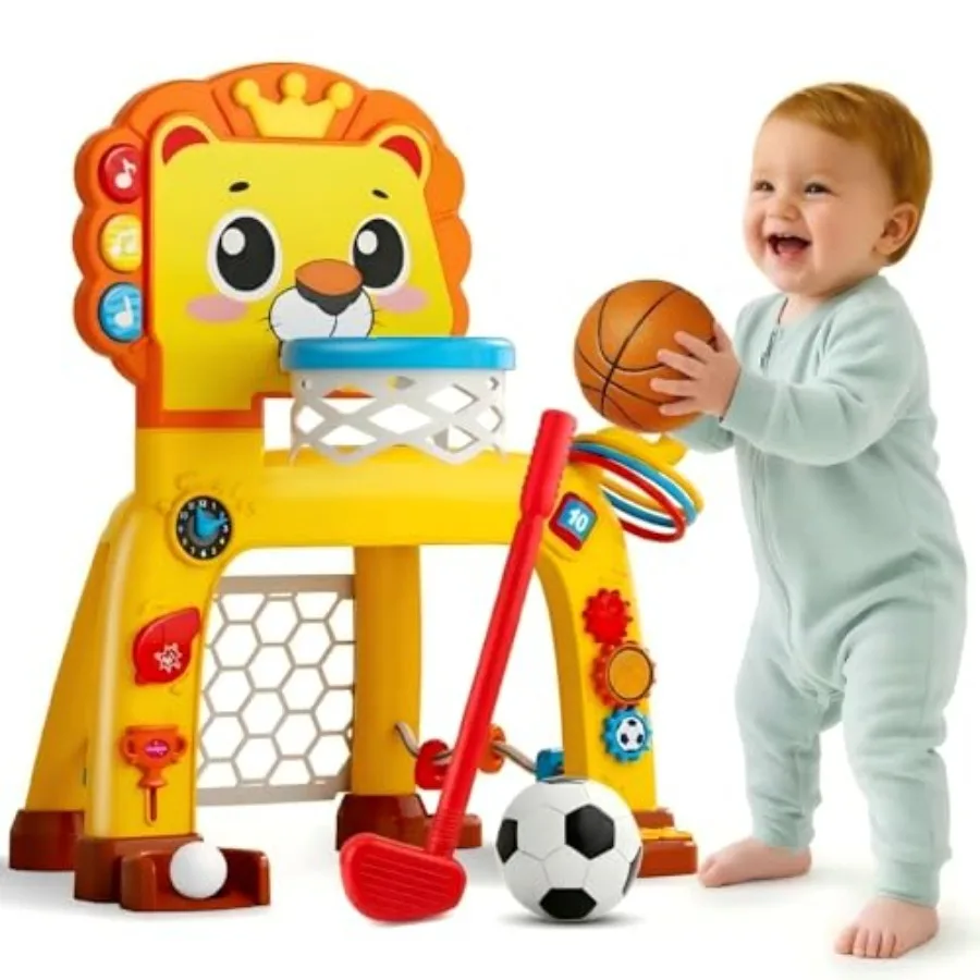 4-in-1 Toddler Basketball Hoop and Soccer Goal and Golf Toys Interactive Lion Musical Sports Toys with Light for 1 2 3 Year Old
4-in-1 Toddler Basketball Hoop and Soccer Goal and Golf Toys Interactive Lion Musical Sports Toys with Light for 1 2 3 Year Old