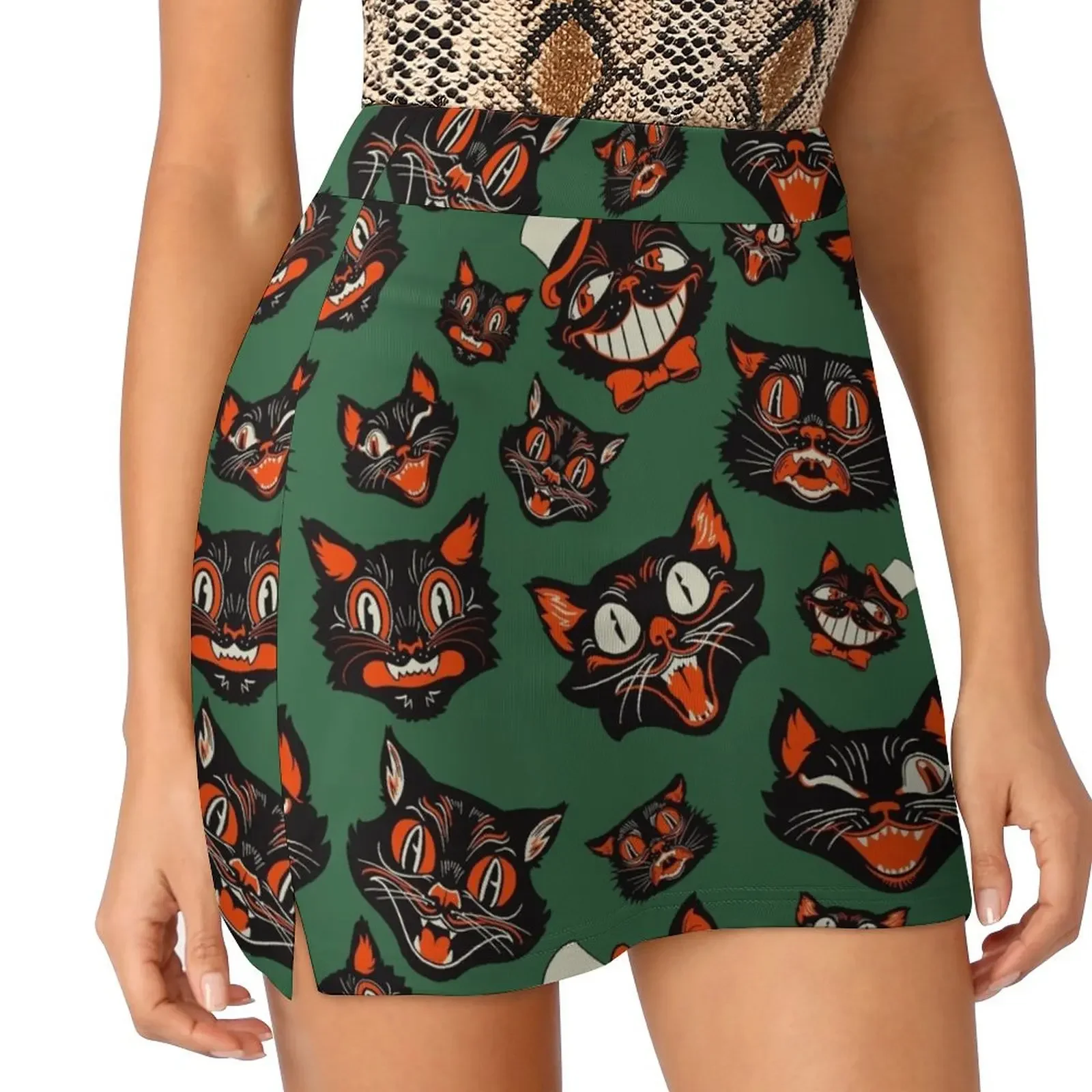 Retro Vintage Halloween Black Cat Faces Pattern - GREEN Background Mini Skirt womens skirts Clothing female
Retro Vintage Halloween Black Cat Faces Pattern - GREEN Background Mini Skirt womens skirts Clothing female