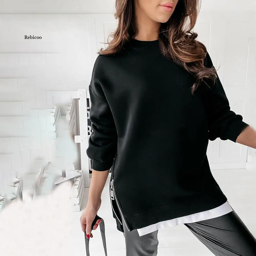 Casual Loose Fake Two Sweatshirt Tops Women 2022 Spring Long Sleeve O-neck Top Femme Fall Black Patchwork Office Fleece Pullover
Casual Loose Fake Two Sweatshirt Tops Women 2022 Spring Long Sleeve O-neck Top Femme Fall Black Patchwork Office Fleece Pullover