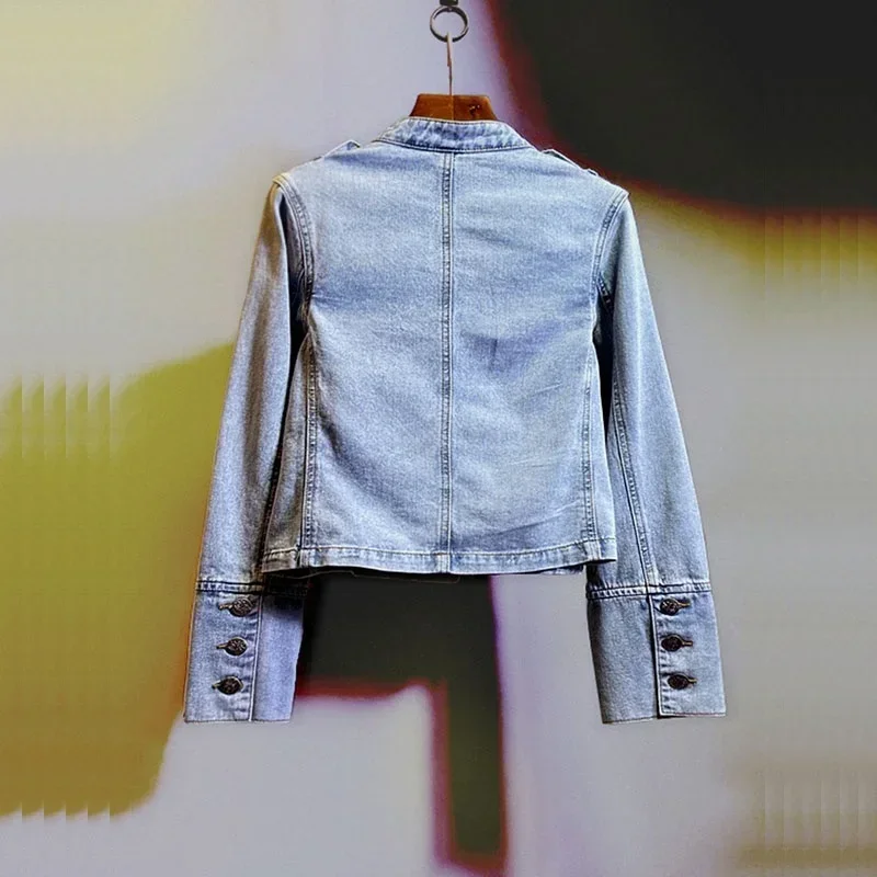 Fashion Korean Blue Slim Short Jeans Jacket Women Cardigan Coat Button Decoration Stand Collar Long Sleeve Female Denim Jacket
Fashion Korean Blue Slim Short Jeans Jacket Women Cardigan Coat Button Decoration Stand Collar Long Sleeve Female Denim Jacket