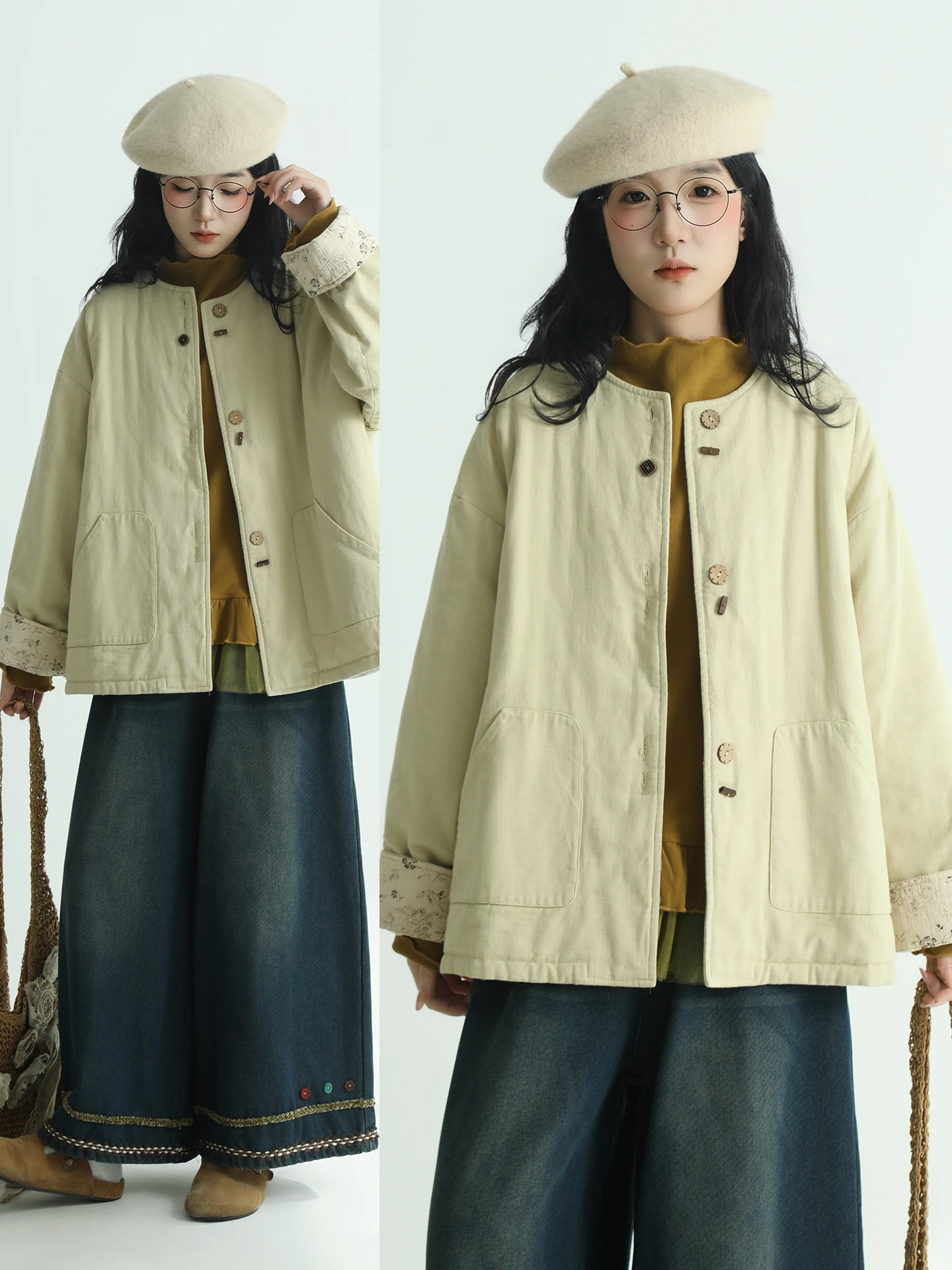 Boeren Pure Color Patchwork Floral Cotton Jaet Women's Winter New Sle Japanese Artistic Button Design Sense Outerwear
Boeren Pure Color Patchwork Floral Cotton Jaet Women's Winter New Sle Japanese Artistic Button Design Sense Outerwear