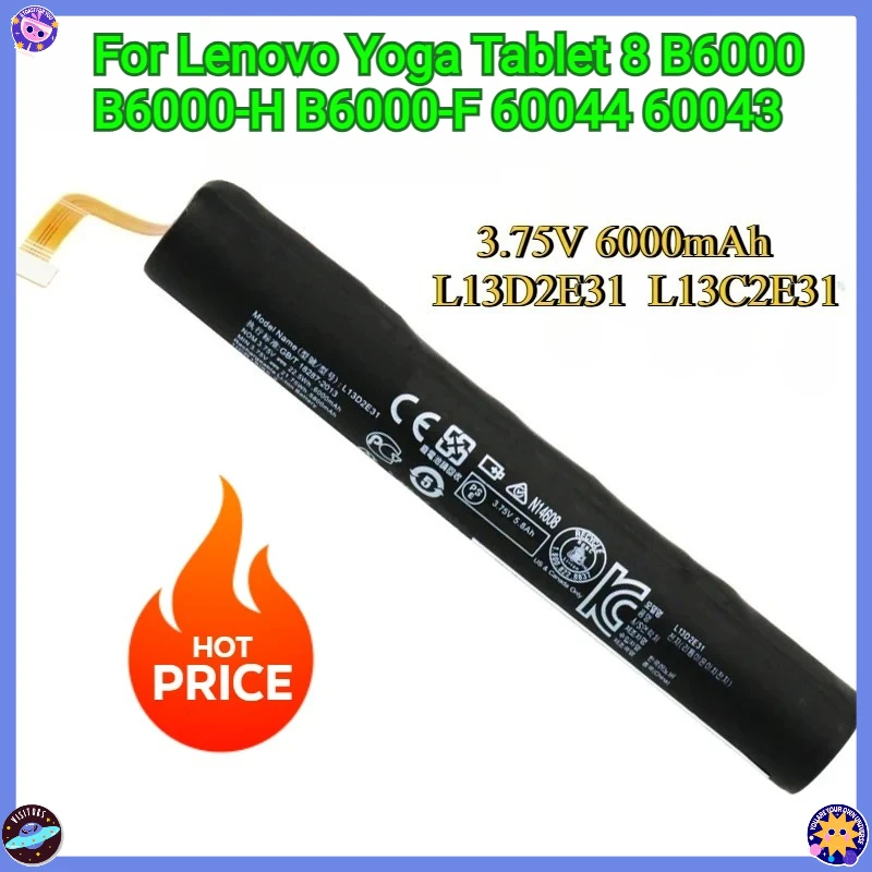 Новый сменный аккумулятор 3,75 В, 6000 мАч, L13D2E31 L13C2E31, для Lenovo Yoga Tablet 8 B6000 B6000-H B6000-F 60044 60043 Tablet Bateria
Новый сменный аккумулятор 3,75 В, 6000 мАч, L13D2E31 L13C2E31, для Lenovo Yoga Tablet 8 B6000 B6000-H B6000-F 60044 60043 Tablet Bateria