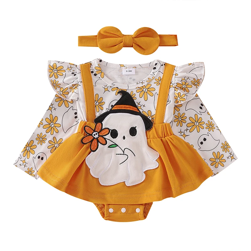 Baby Girls Halloween Outfits 2Pcs Newborn Infant Long Sleeve Ghost Embroidery Bodysuit and Headband Set Party Clothes Streetwear
Baby Girls Halloween Outfits 2Pcs Newborn Infant Long Sleeve Ghost Embroidery Bodysuit and Headband Set Party Clothes Streetwear