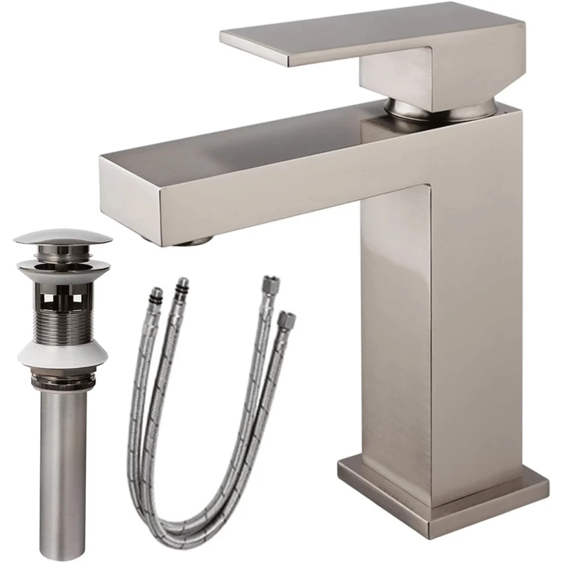 Solid Brass Single Handle Bathroom Faucet Modern Square Pop-Up Drain Hose Single Faucet
Solid Brass Single Handle Bathroom Faucet Modern Square Pop-Up Drain Hose Single Faucet